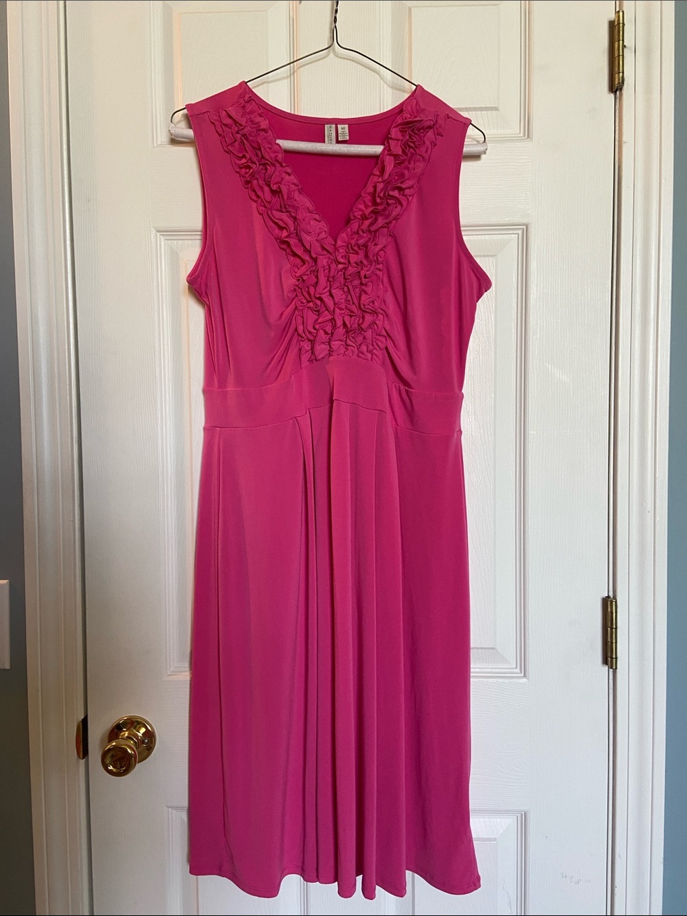 Sleeveless Ruffle V-Neck Fuchsia Dress